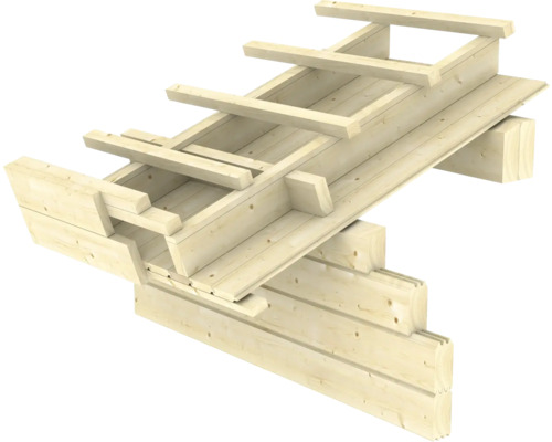 Detailansicht des Holzhausaufbaus mit Wand, Boden und Dach