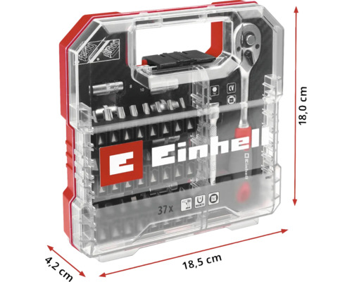 Einhell Werkzeugkoffer mit 37 Teilen, inklusive Ratschenschlüssel und Bits