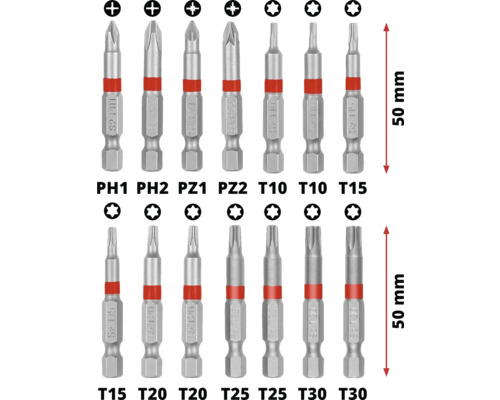 50 Millimeter Schrauberbit Set mit verschiedenen Aufsätzen