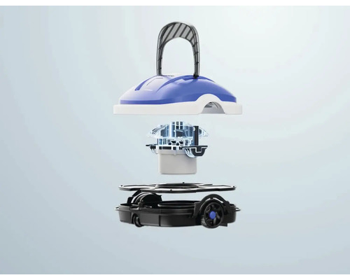 Explosionsdarstellung eines Poolreinigungsroboters mit verschiedenen Komponenten
