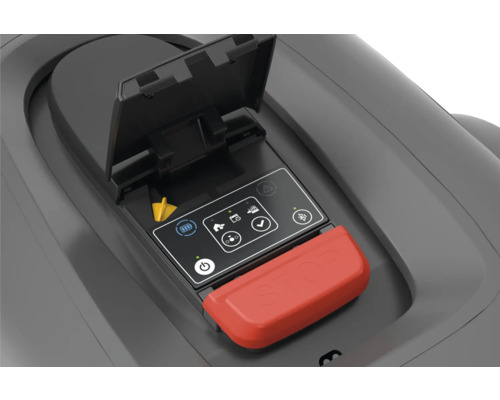 Roboter-Rasenmäher Bedienelement mit geöffneter Abdeckung