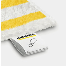 Kärcher Logo mit Symbol für Fußabdruck auf einem Bodenreinigungsbezug