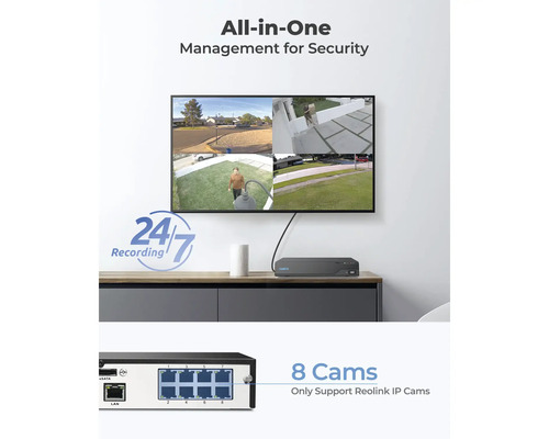 Reolink Netzwerk-Videorekorder zur Sicherheitsüberwachung mit 24/7 Aufnahme und Unterstützung von bis zu acht Reolink IP-Kameras