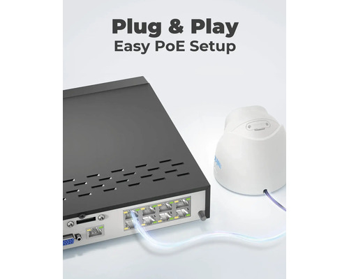 Netzwerk Switch mit Power over Ethernet Funktion und Überwachungskamera