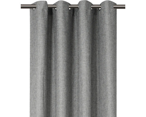 Grauer Ösenschal an Gardinenstange