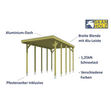 Holzcarport mit Aluminiumdach und breiter Blende
