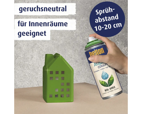 Sprühfarbe mit geruchsneutraler Formel für Innenräume und Sprühabstandsanleitung