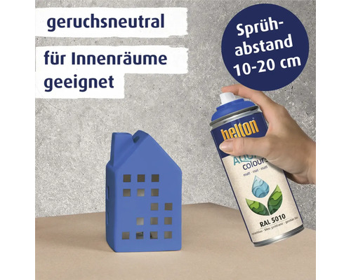 Helton Aqua Farbspraydose mit blau lackiertem Hausmodell
