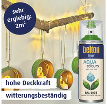Belton Free Aqua Farbspraydose Laubgrün neben Dekoration mit Teelichtern
