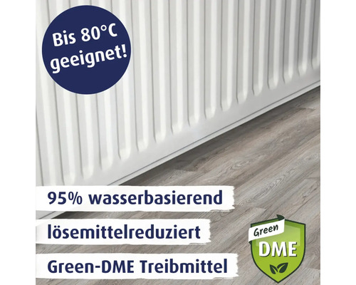 Heizkörper geeignet bis 80 Grad Celsius, 95 Prozent wasserbasierend, lösemittelreduziert, Green-DME Treibmittel