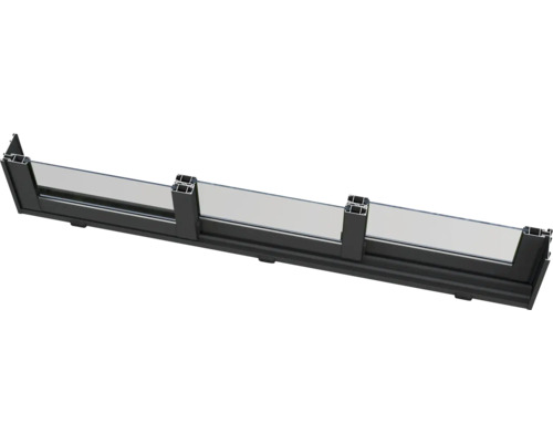 Schrägansicht einer schwarzen Glasbrüstung