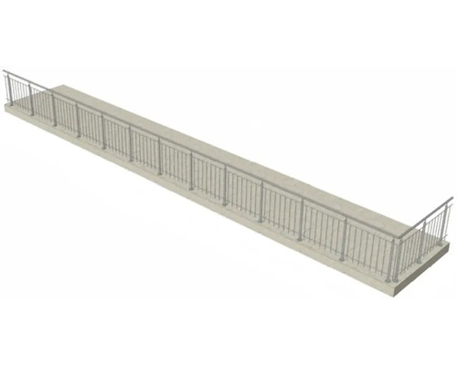 Ansicht eines langen Balkons mit Metallgeländer