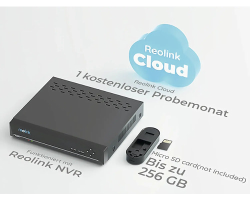 Reolink NVR mit Reolink Cloud, Speicherkartenhalter und Micro-SD-Karte bis zu 256 GB