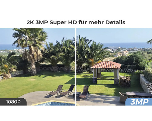 Szene mit 1080p und 3MP Auflösung im Vergleich