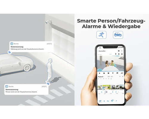 Smarte Personenfahrzeugalarme und Wiedergabe auf einem Smartphone im Zusammenhang mit einer Überwachungskamera