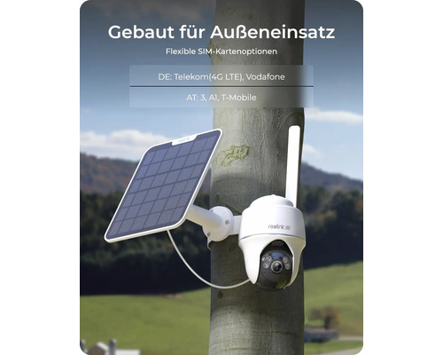 Reolink Überwachungskamera mit Solarpanel zur Außenmontage an einem Baum