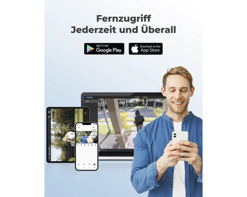 Fernzugriff jederzeit und überall auf Reolink Überwachungskameras via Smartphone, Tablet und Laptop.