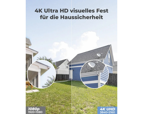 Detailgenauigkeit einer Überwachungskamera mit 4K Ultra HD Auflösung im Vergleich zu 1080p