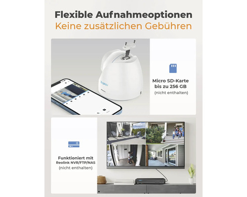 Reolink Überwachungskamera mit flexiblen Aufnahmeoptionen, kompatibel mit Micro-SD Karte bis 256 GB und Reolink NVR/FTP/NAS