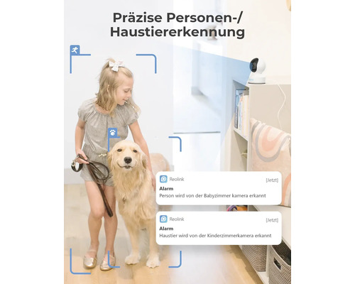 Überwachungskamera erkennt Personen und Haustiere im Raum