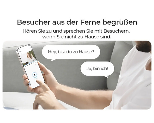 Person nutzt Smartphone zur Kommunikation mit Besuchern