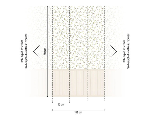Abmessungen der Tapete, einschließlich Länge 280 cm, Breite 53 cm und Gesamtbreite 159 cm