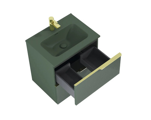 Waschtisch mit offenem Schubladenauszug und Armatur