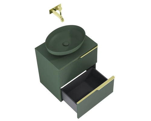 Waschtischkombination mit Waschbecken, Unterschrank mit Schublade und Armatur für das Badezimmer