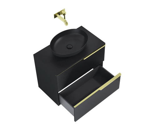 Waschtischkombination mit Aufsatzwaschbecken, Unterschrank mit Auszug und Armatur