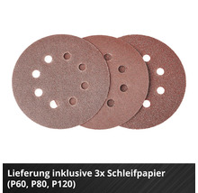 Drei Schleifpapiere mit Körnungen P60, P80 und P120