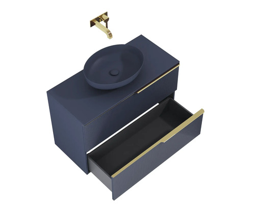 Waschtischkombination mit Aufsatzwaschbecken, Armatur und Schublade