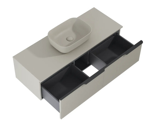 Waschtischunterschrank mit Aufsatzwaschbecken und offenen Schubladen für das Badezimmer