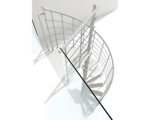 Wendeltreppe mit Geländer und Glasbrüstung