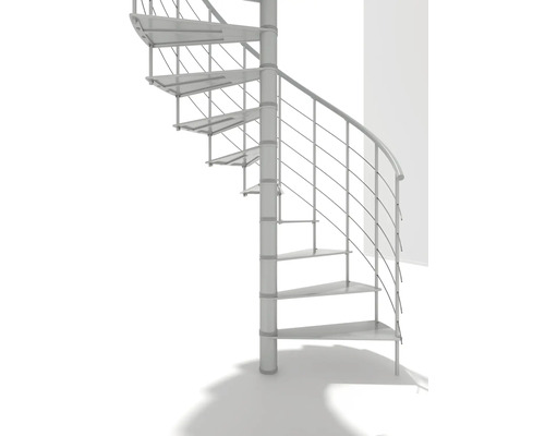 Wendeltreppe aus Metall mit Geländer