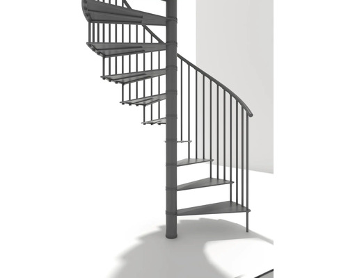 Wendeltreppe aus Metall mit Geländer