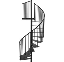 Schwarze Wendeltreppe aus Metall mit Geländer