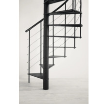 Schwarze Wendeltreppe aus Metall mit Geländer