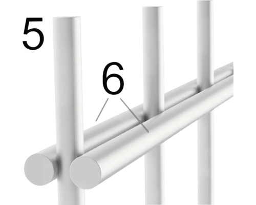 Detailansicht eines Metallgeländers mit den Nummern 5 und 6 zur Kennzeichnung von Bauteilen