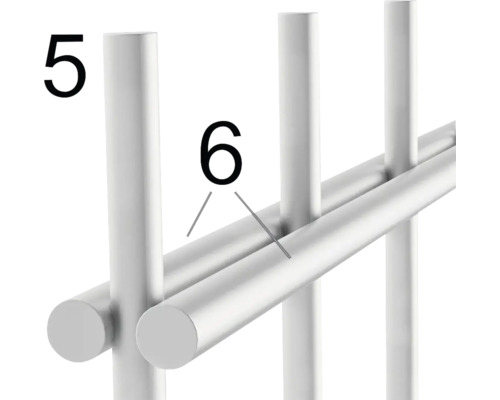 Detailaufnahme eines Handtuchhalters mit den Nummern 5 und 6 zur Kennzeichnung von Produktmerkmalen.