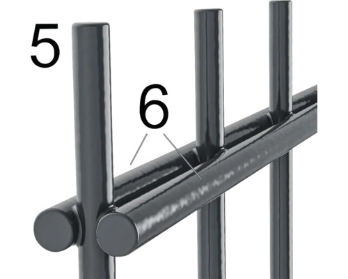 Detailansicht eines Metallgestells mit den Nummern 5 und 6 zur Kennzeichnung von Bauteilen