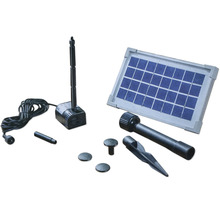 Solar Teichpumpe mit verschiedenen Aufsätzen und Solarpanel