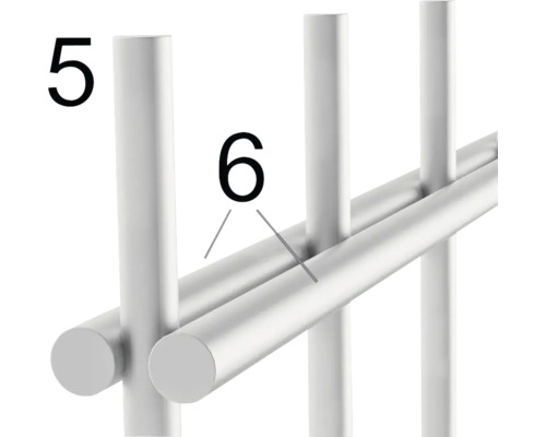 Detailansicht einer Handtuchhalter-Konstruktion mit Markierungen der Befestigungspunkte