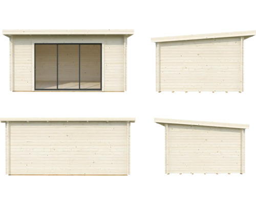 Holz Gartenhaus mit Schiebetür und Pultdachansicht