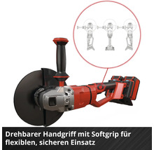 Akku Winkelschleifer mit drehbarem Handgriff und Softgriff für flexiblen und sicheren Einsatz