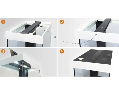 Schrittweise Anleitung zum Anbringen einer Aquarienabdeckung.