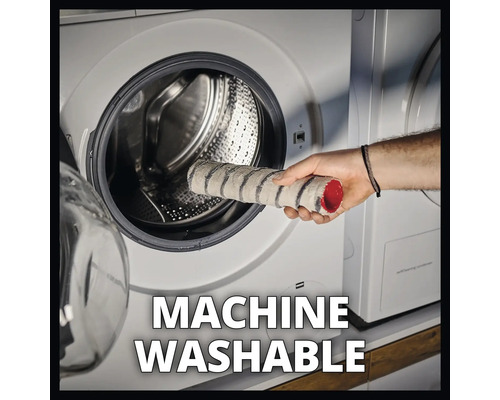 Waschbarer Farbroller vor Waschmaschine