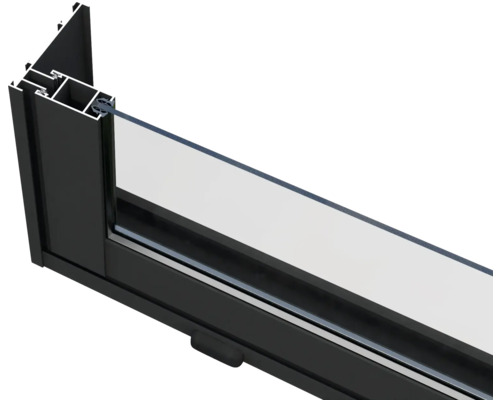 Schnittansicht eines Fensterrahmens mit Glas