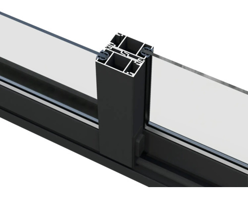 Detailansicht einer Fensterrahmenkonstruktion aus Aluminium und Glas