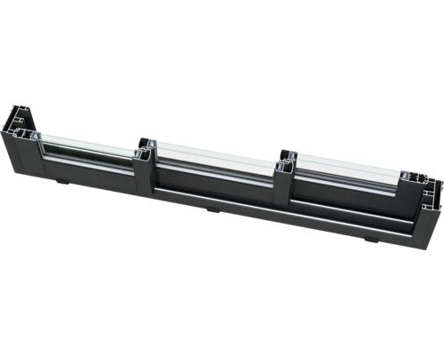 Querschnitt eines schwarzen Fensterprofils mit Glas