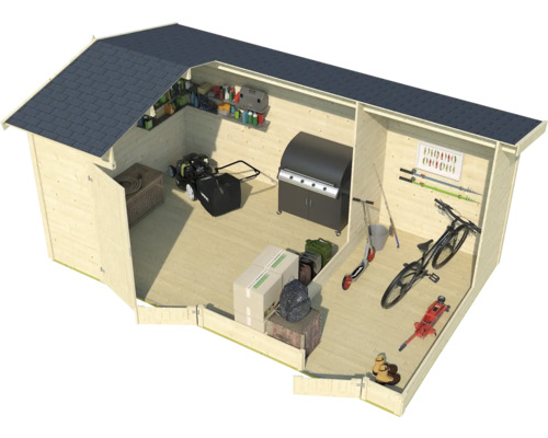 Gartenschuppen mit Rasenmäher, Grill, Fahrrad und Aufbewahrungsregalen